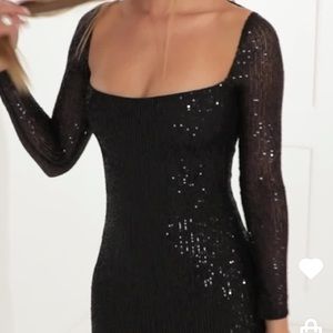 Giulia Square Neck Dress in Black Sequin